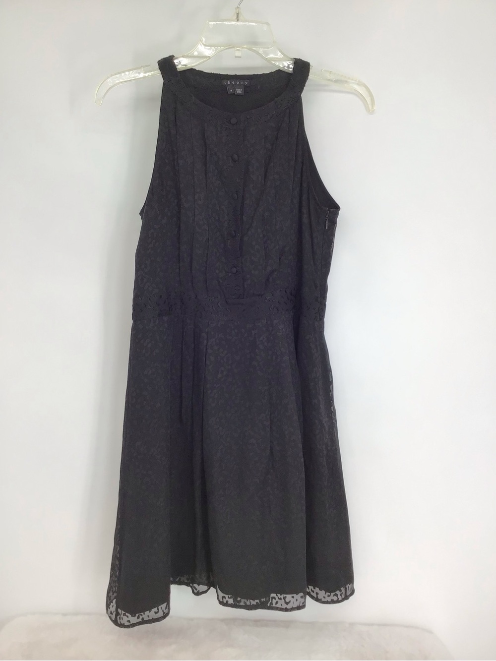 Theory Keresa Black Burnout Animal Print Mini Dress Light Silk-Blend Size 4